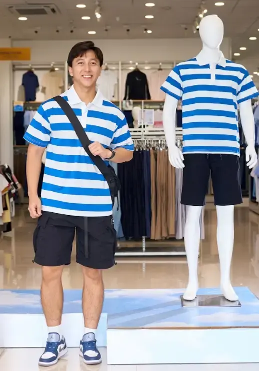 Áo Polo Yoguu Hoạ Tiết Kẻ - Xanh phối trắng - 1