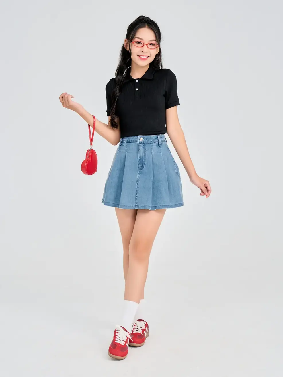 Chân Váy Jeans Ngắn Xếp Ly Có Lót  - Xanh nhạt - 25