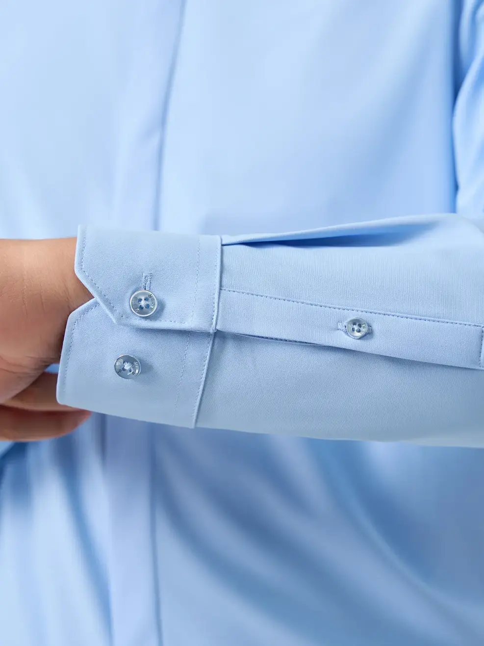 Áo Sơ Mi Nam Business Knit Phối Nép Giấu Cúc - Xanh da trời 117 - S