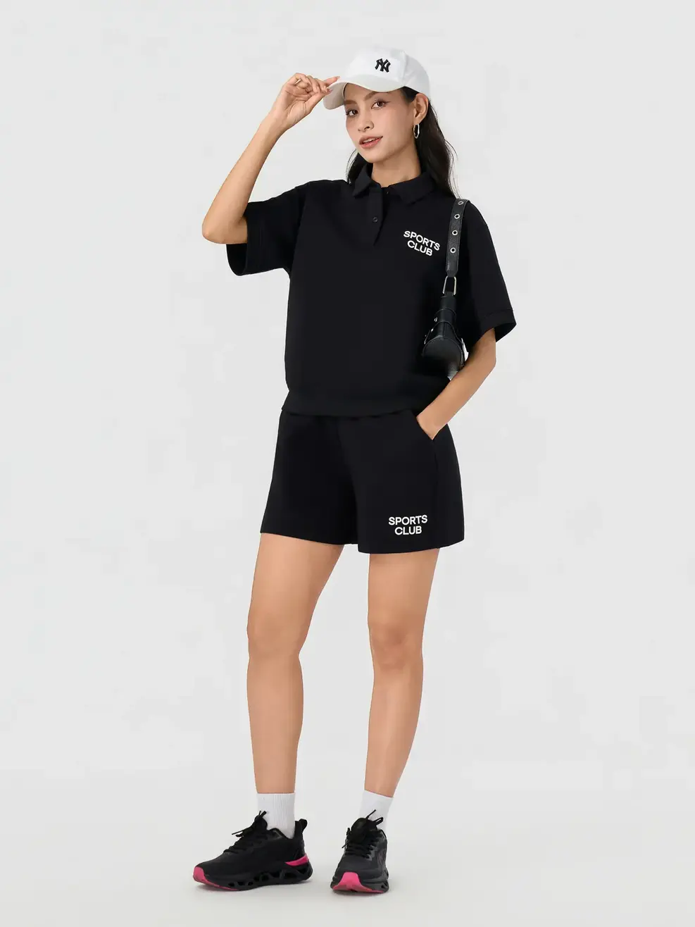 Bộ Đồ Nữ Áo Polo Quần Shorts Sport Club - Đen 001 - S