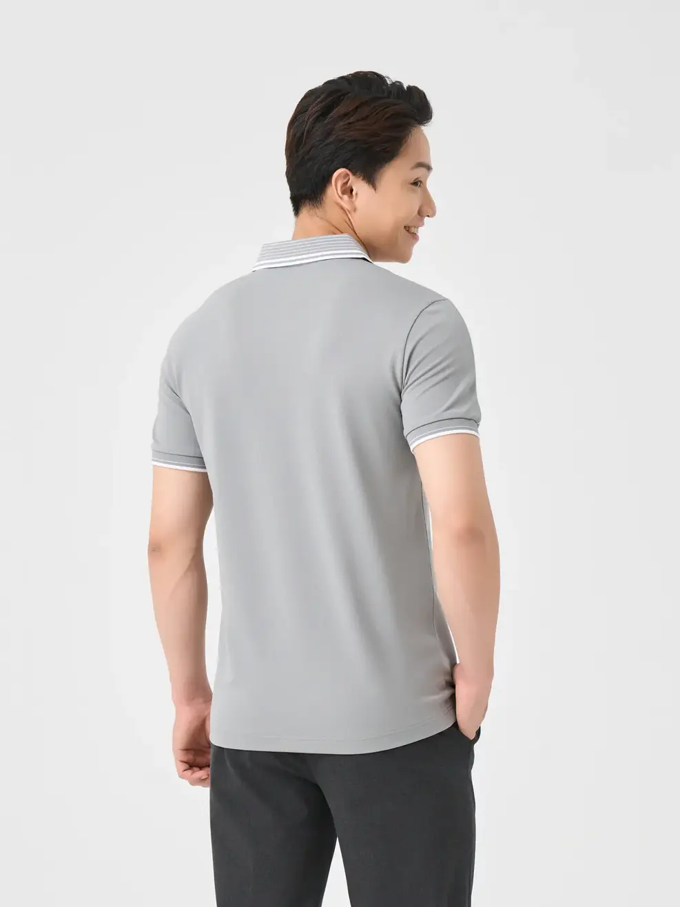 Áo Polo Nam Bo Cổ Kẻ ( Apm7219) - XÁM PHỐI TRẮNG 134 - M