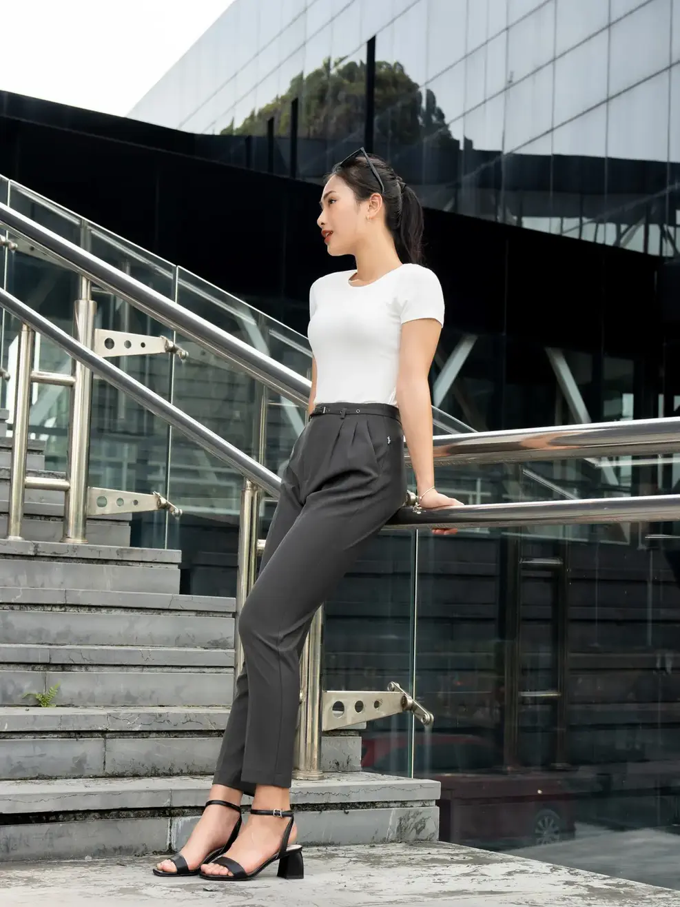 Quần âu nữ baggy cạp liền - Xanh đá - L