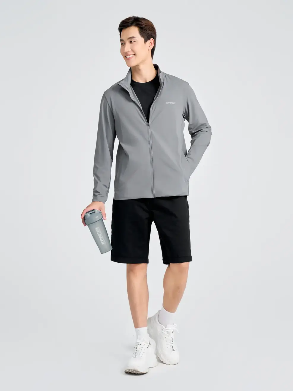 Áo Khoác Gió Thể Thao Nam Can Phối Yody Sport - Ghi - M