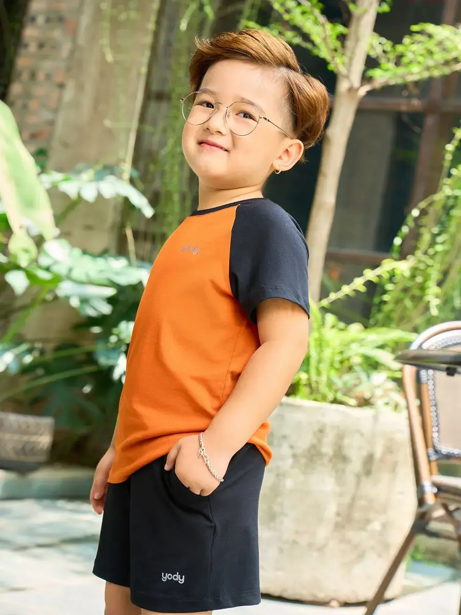 Bộ đồ kid tay raglan - Cam phối đen - 4