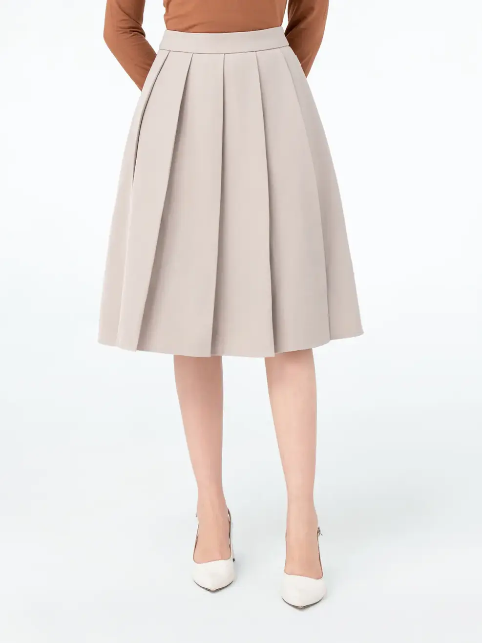 Chân Váy Nữ Xếp Ly Túi Sườn - Be - S