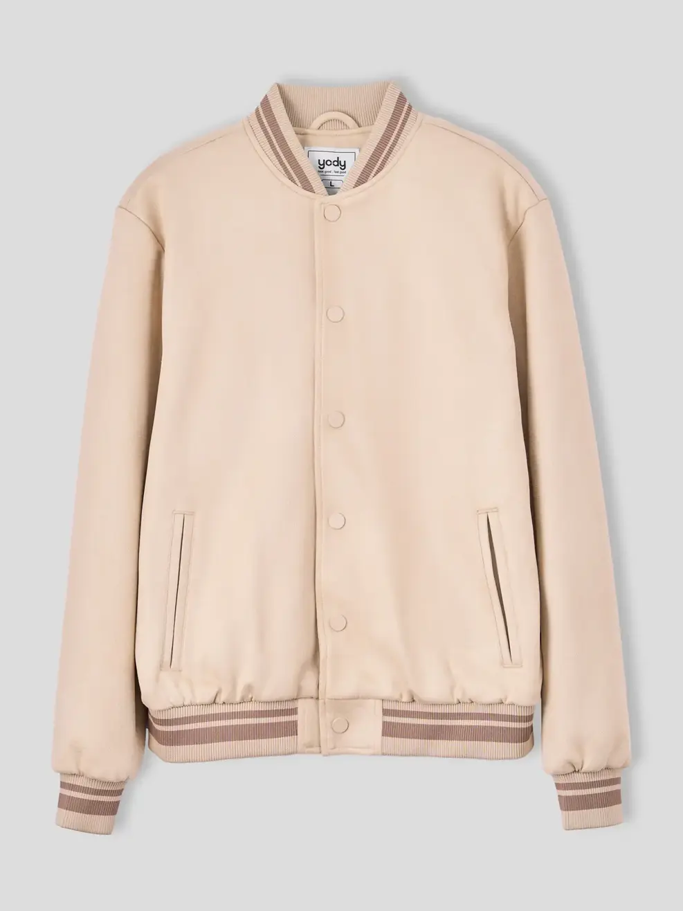 Áo Khoác Da Lộn Bomber Bo Kẻ - Be 164 - M