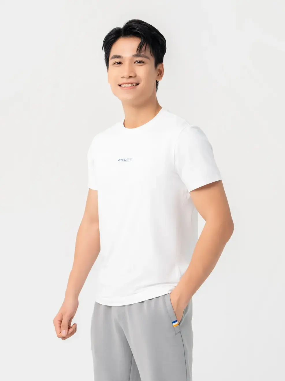 T-shirt Thể Thao Nam In Ngực Athletic - Trắng - L