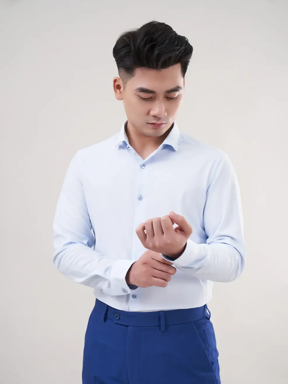 Sơ mi Knit nhật kẻ dài tay - Kẻ xanh to - M