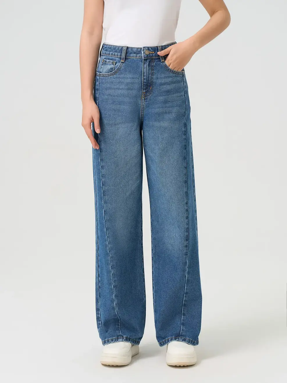 Quần Jeans Wide Leg Đường Can Chéo - Màu chàm 002 - 30