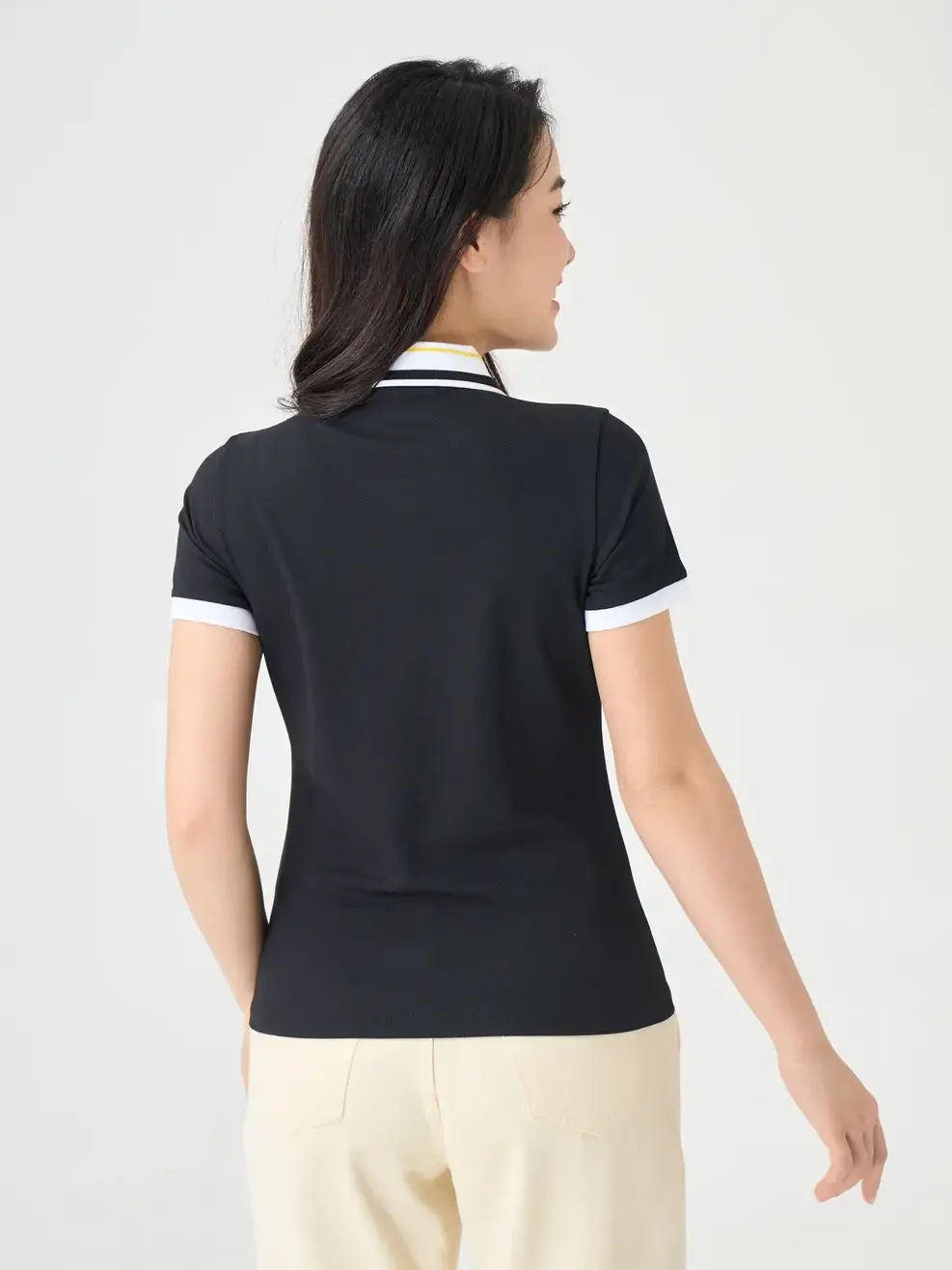 Polo Nữ Cafe Dệt Tổ Ong Phối Bo Nổi Bật - Đen - S