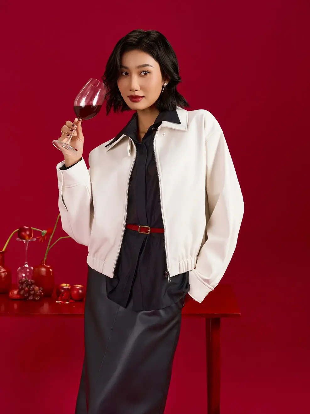 Khoác Ngắn Nữ Bomber Da Chun Gấu - Nâu - S