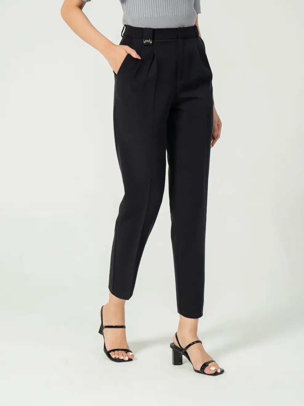 Quần tây nữ baggy đỉa trang trí yody - Tím than - L