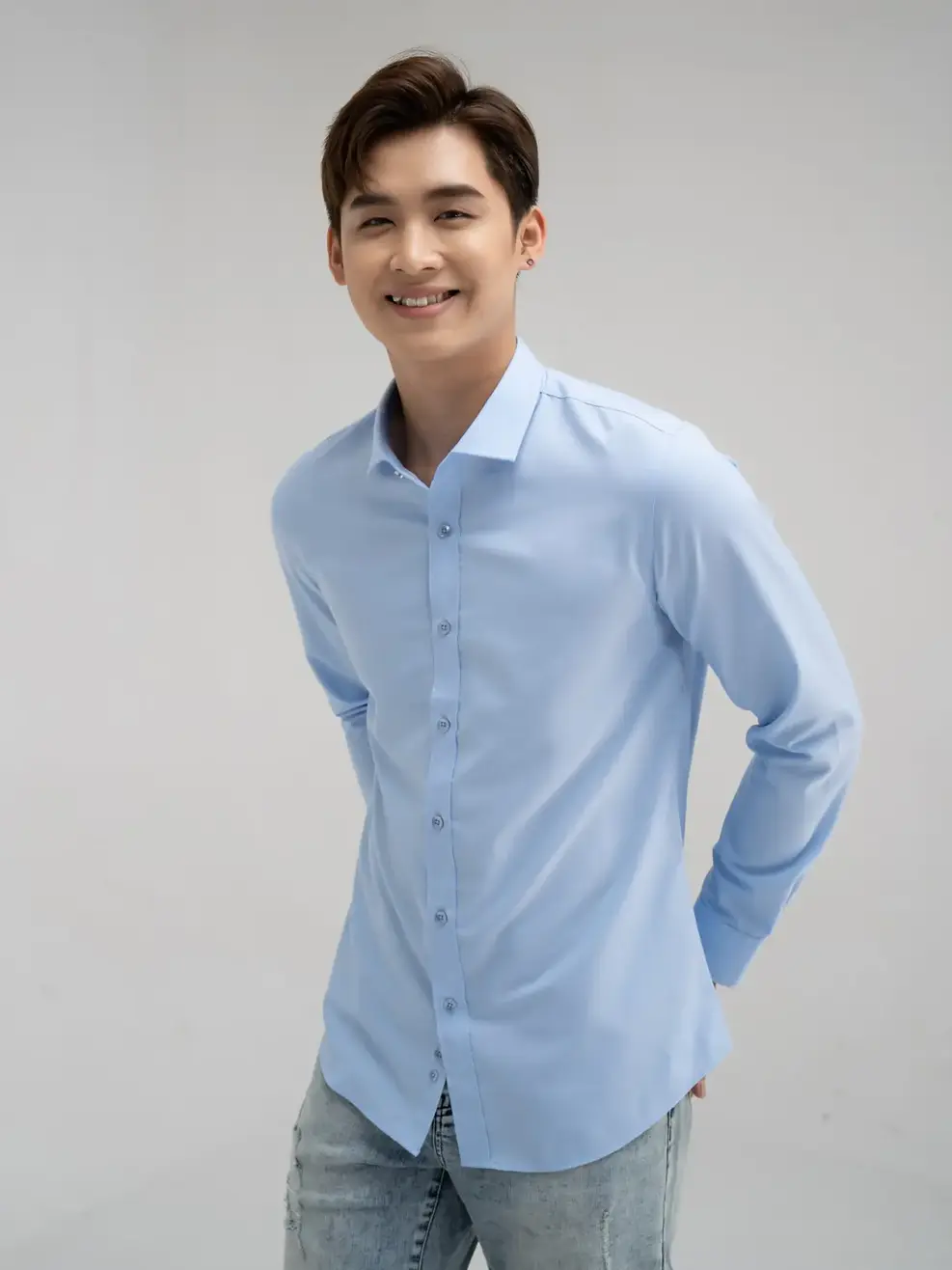 Sơ mi nam dài tay slim - Xanh nhạt - 3XL