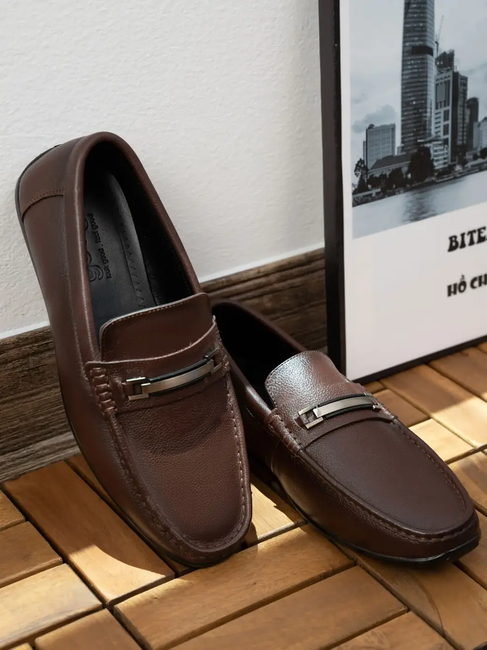 Giày nam moccasin da mill đai khóa - Đen - 42