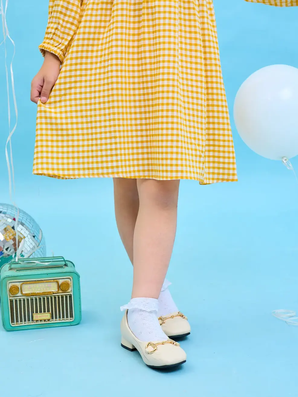 Đầm kid xòe cổ sen - Kẻ vàng - 2