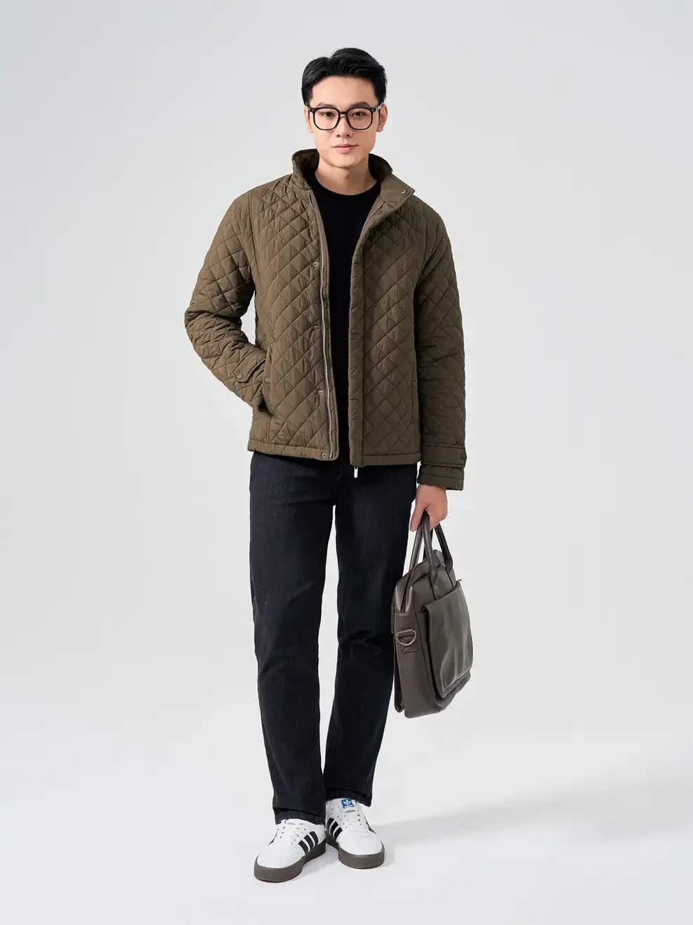 Áo Phao Nam Trần Trám Nẹp Giấu Khoá - Rêu - M