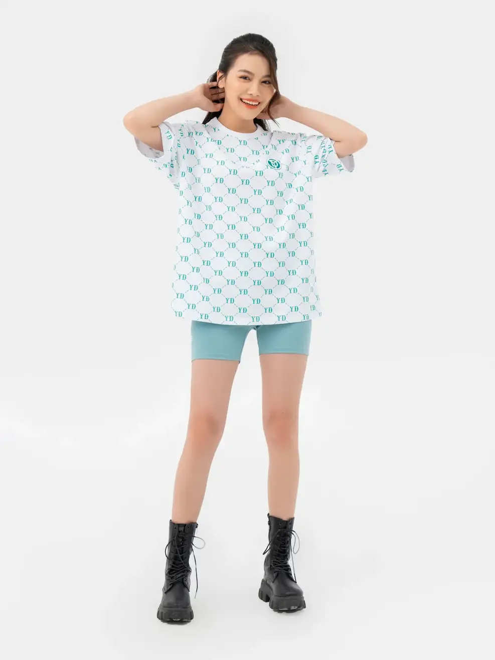 T-shirt Nữ In Tràn Monogram Yd Bột Ngô - Trắng 1 - XS