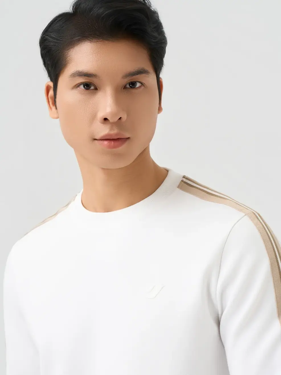 Áo Nỉ Nam Tay Phối Dây Dệt - Trắng 001 - M