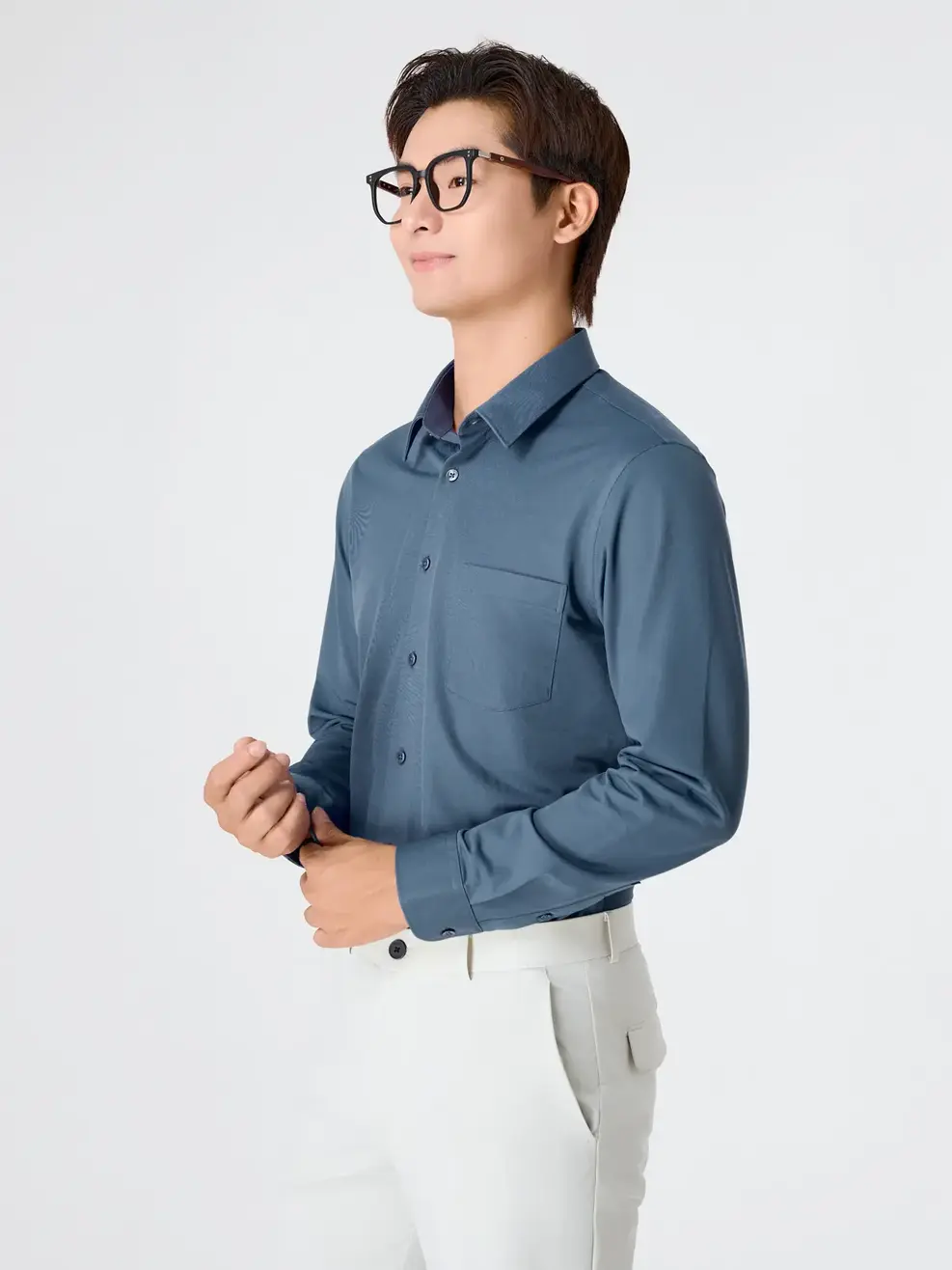 Áo Sơ-mi Nam Dài Tay Knit Túi Ngực - Xanh Ngọc 077 - M