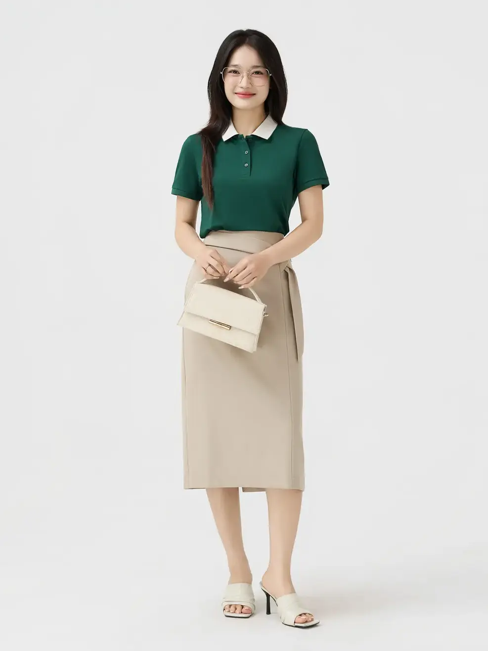 Áo Polo Nữ Ngắn Tay Cổ Phối Bo - Xanh Lá 068 - S