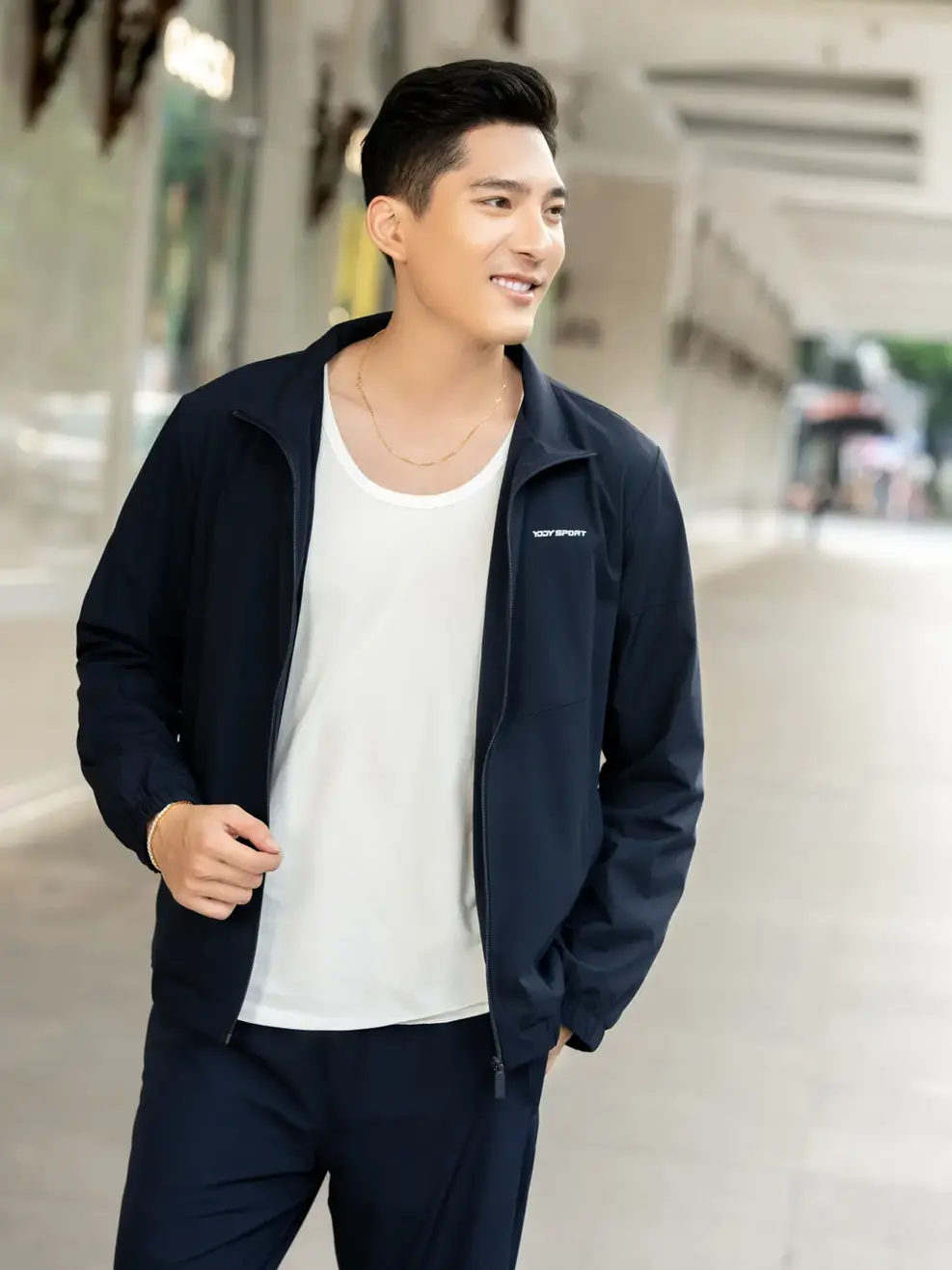 Bộ đồ thể thao nam gió cổ dựng - Navy - L