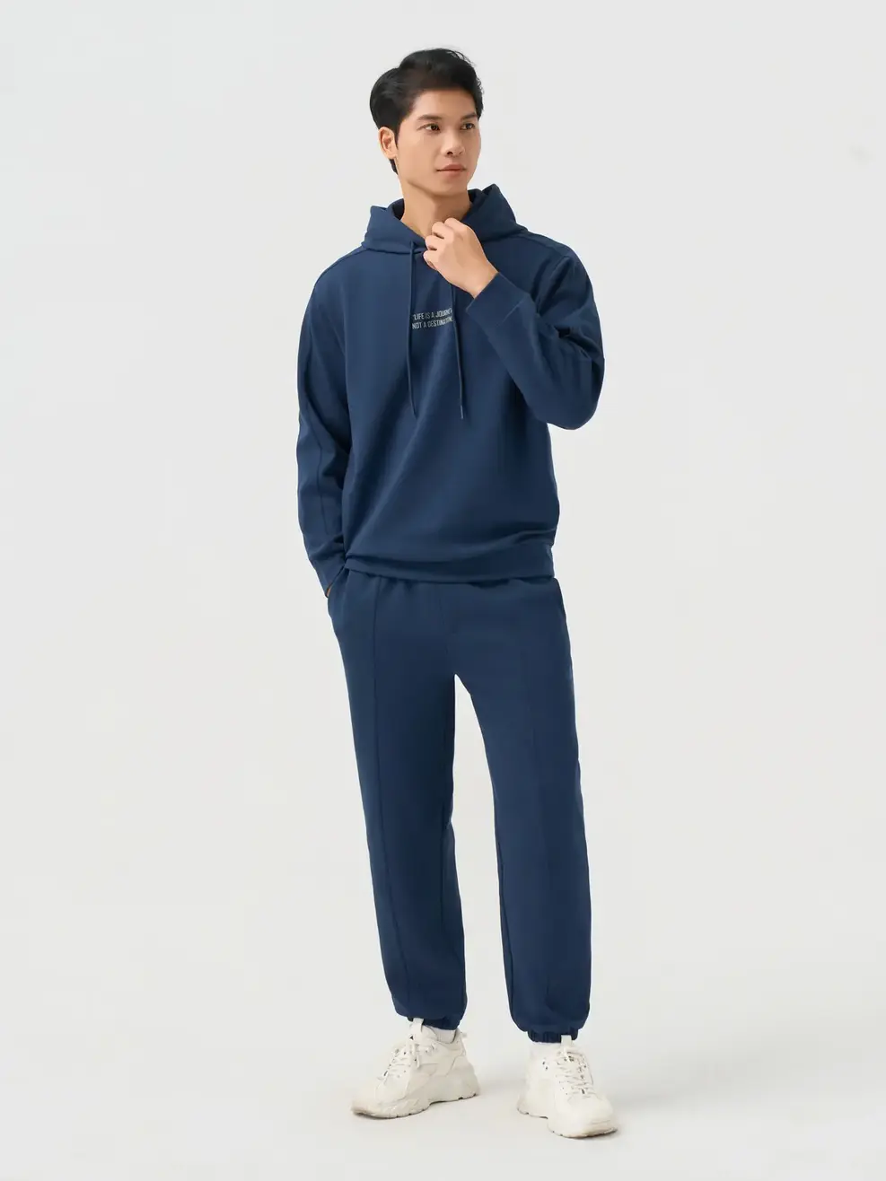 Bộ Đồ Nỉ Hoodie Nam In Chữ Ngực - Tím Than 006 - M