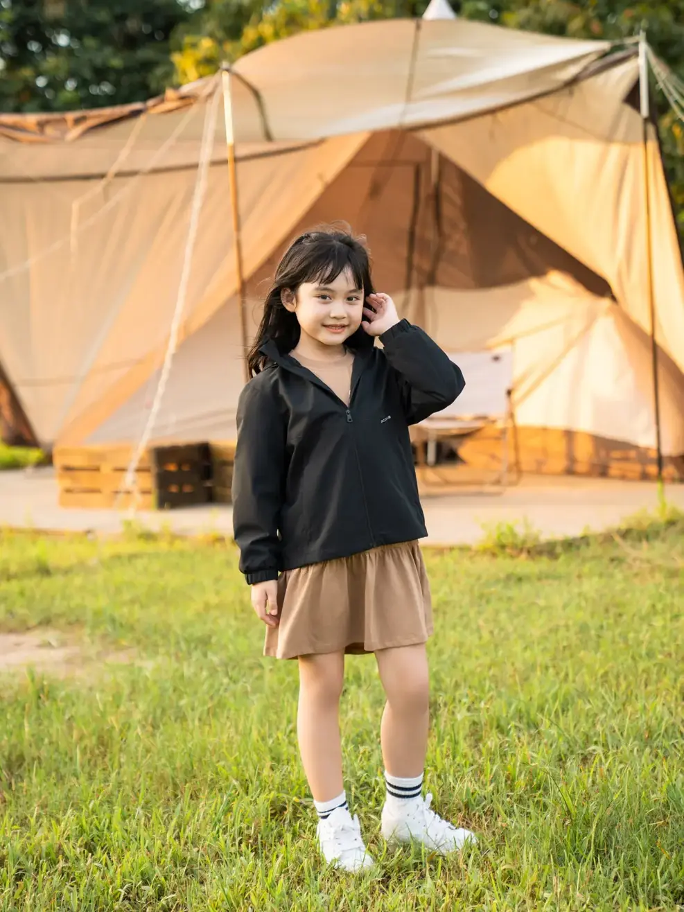 Áo gió kid bé 3C Plus - Đen - 4-5