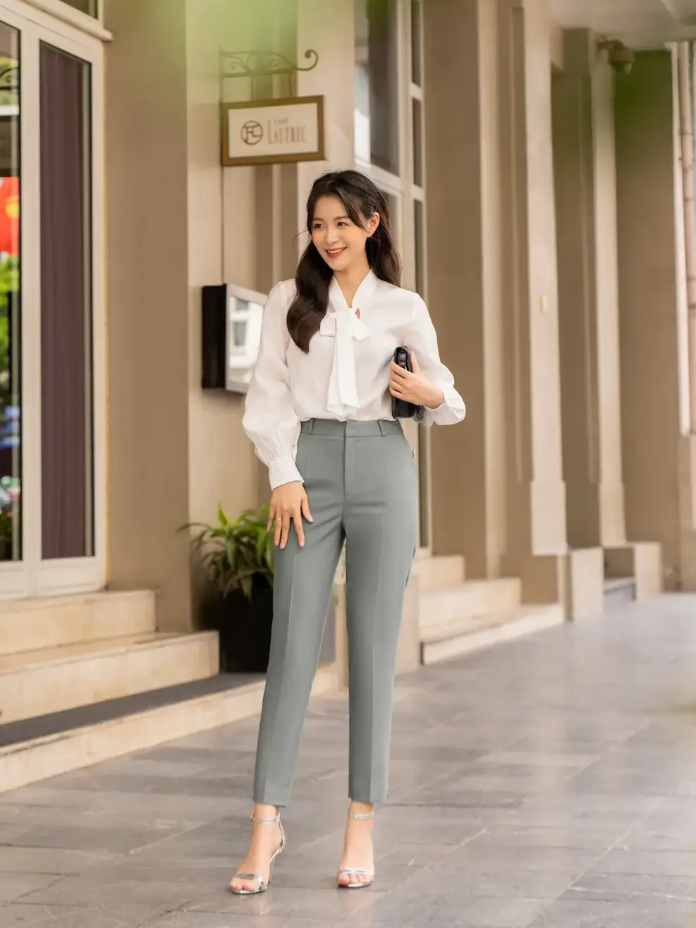 Quần âu nữ Rel chun sau - Xanh ghi - S