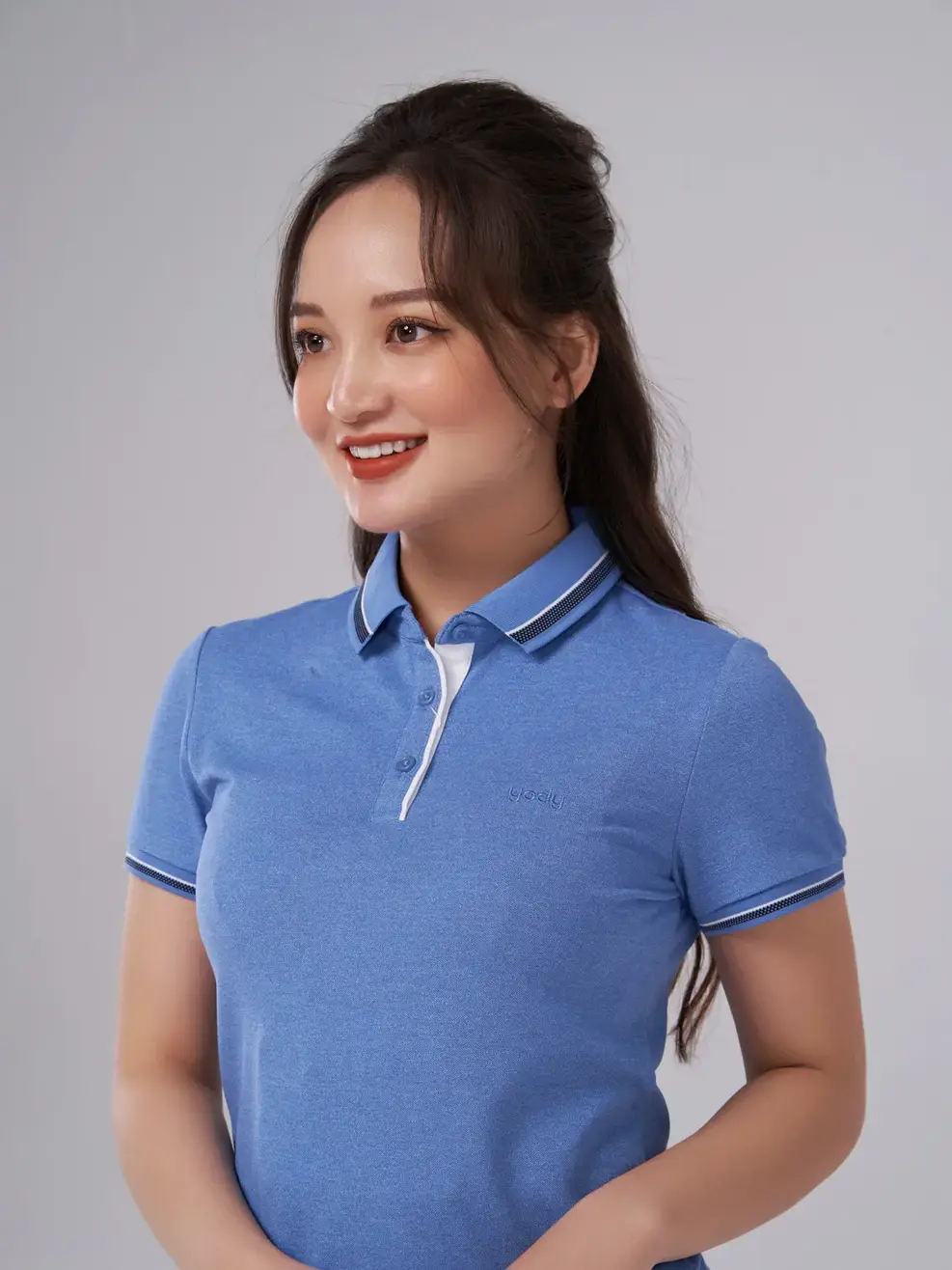 Polo nữ sợi xe phối nẹp - Xanh dương - XL