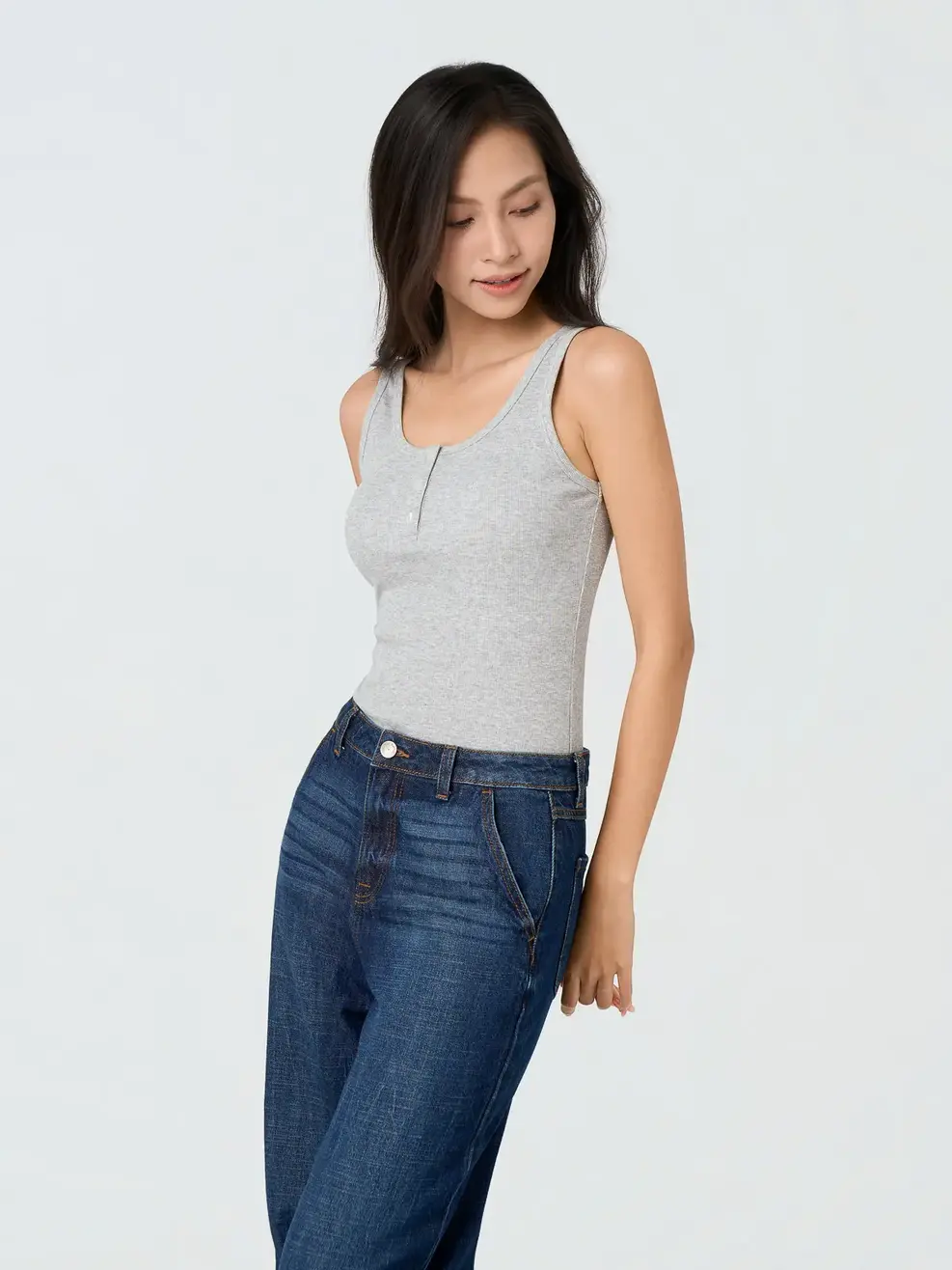 Áo Ba Lỗ Nữ Cài Nút Ngực - Phối Màu Xám 193 - S