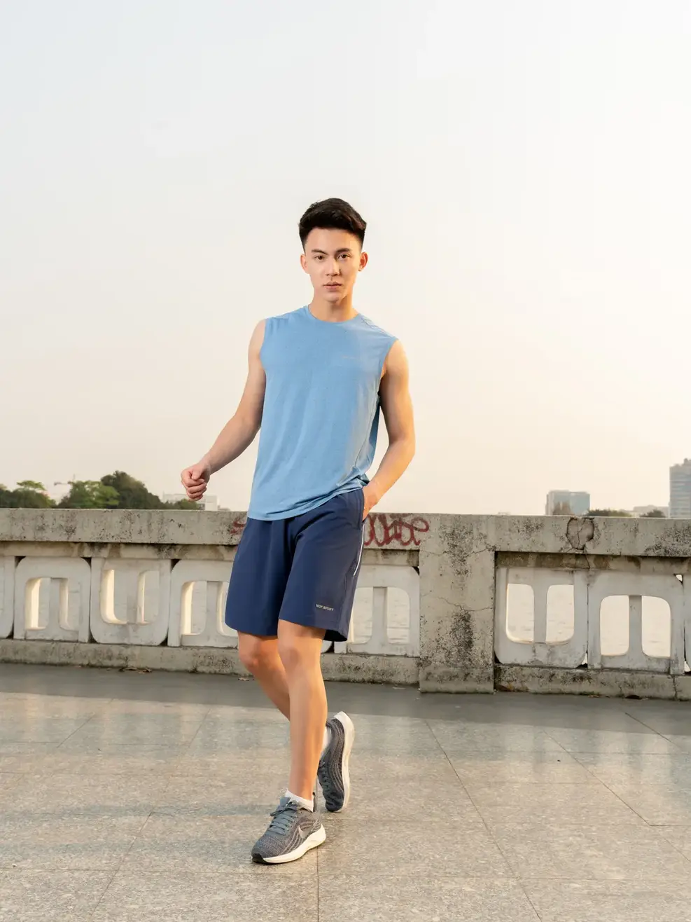 Quần short nam thể thao lé sườn - Xanh đậm - 33