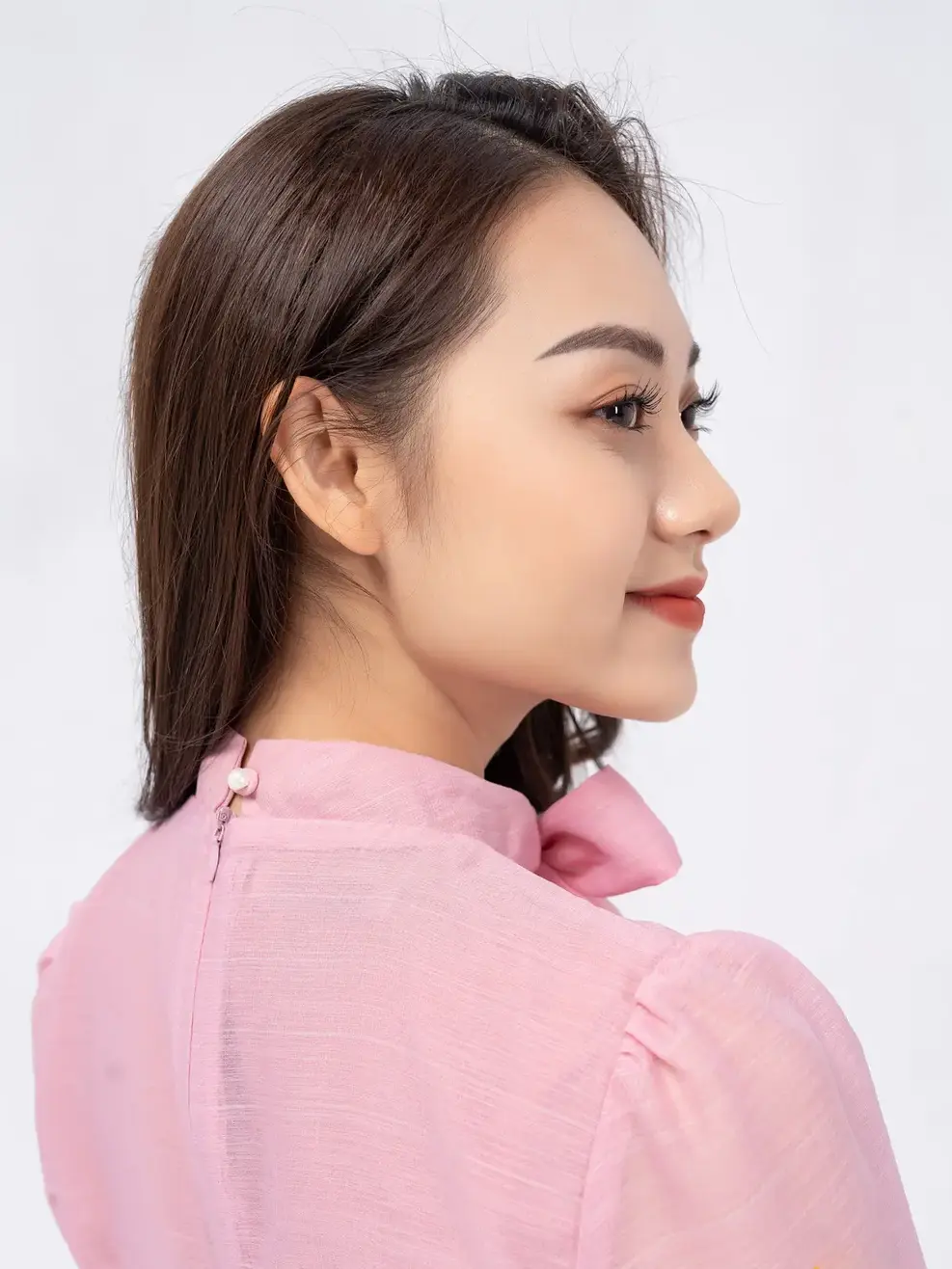 Đầm tơ cổ nơ - Hồng - M