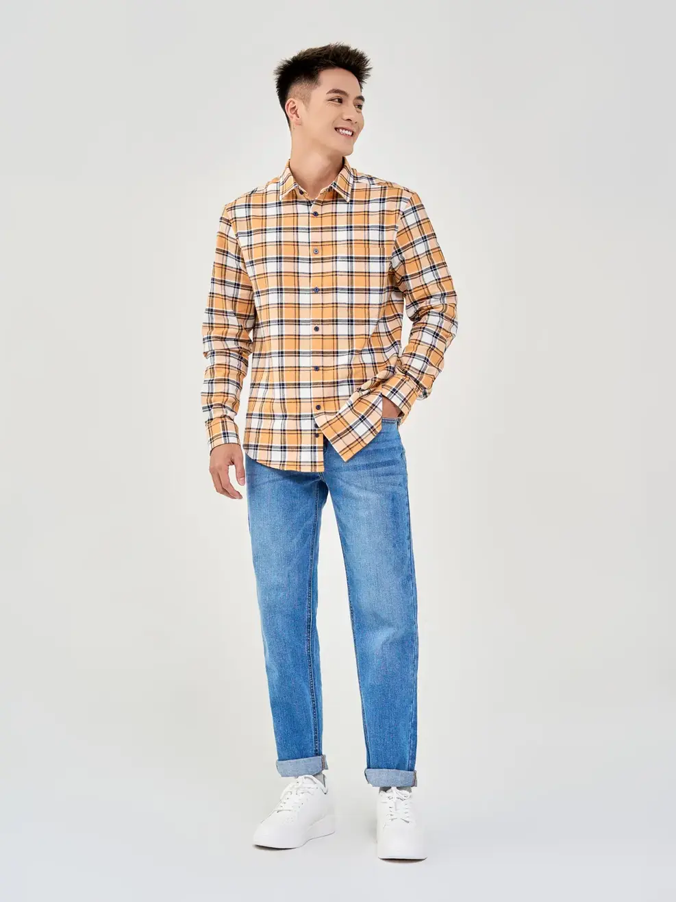 Sơ Mi Dài Tay Nam Kẻ Caro - Kẻ vàng - M