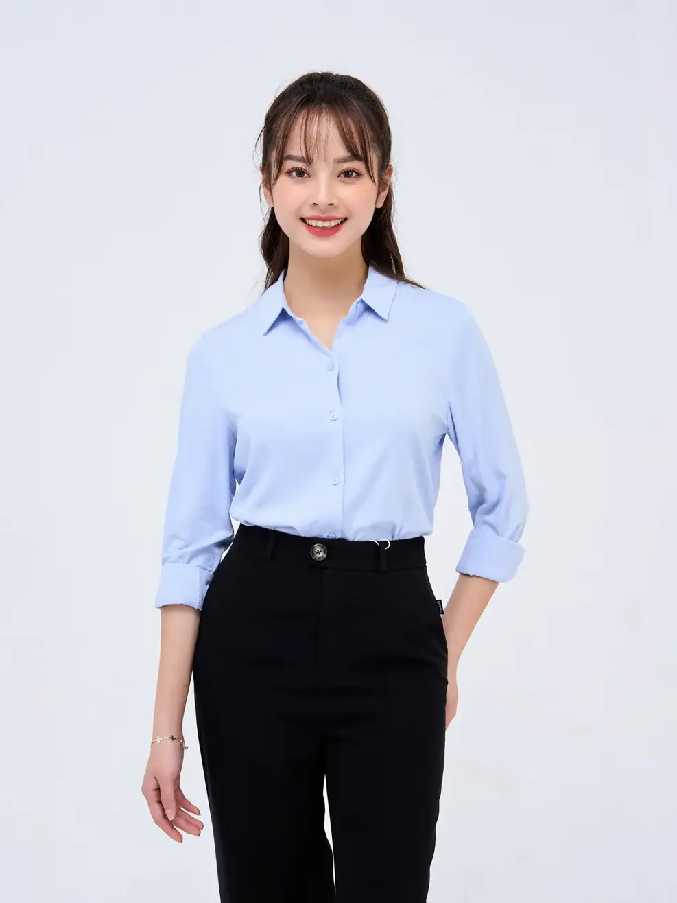 Sơ mi dài tay nữ Visco cơ bản - Xanh - XL