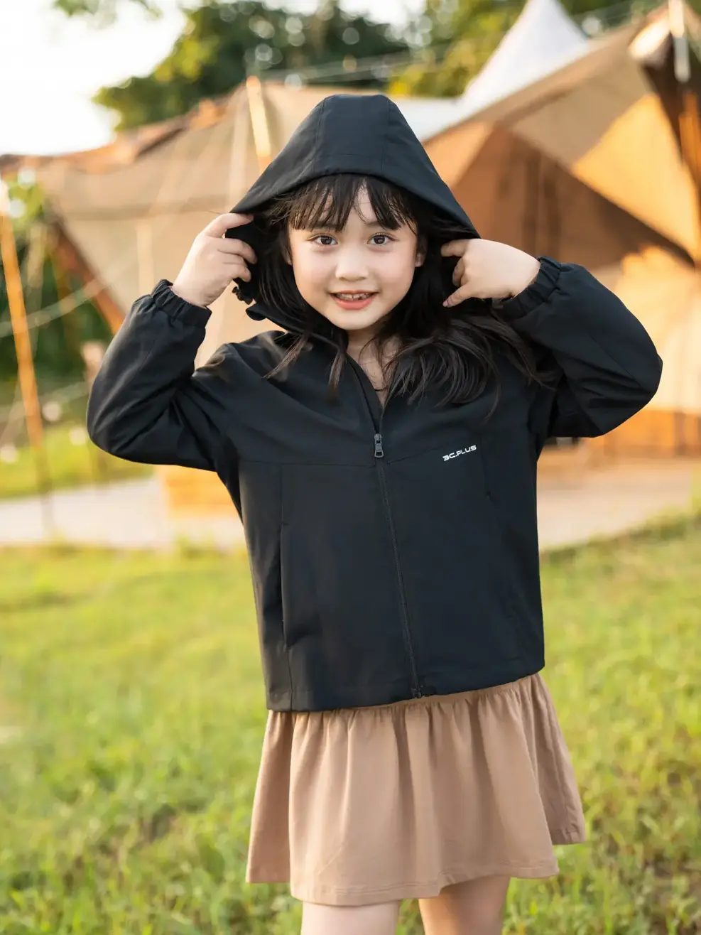 Áo gió kid bé 3C Plus - Đen - 4-5