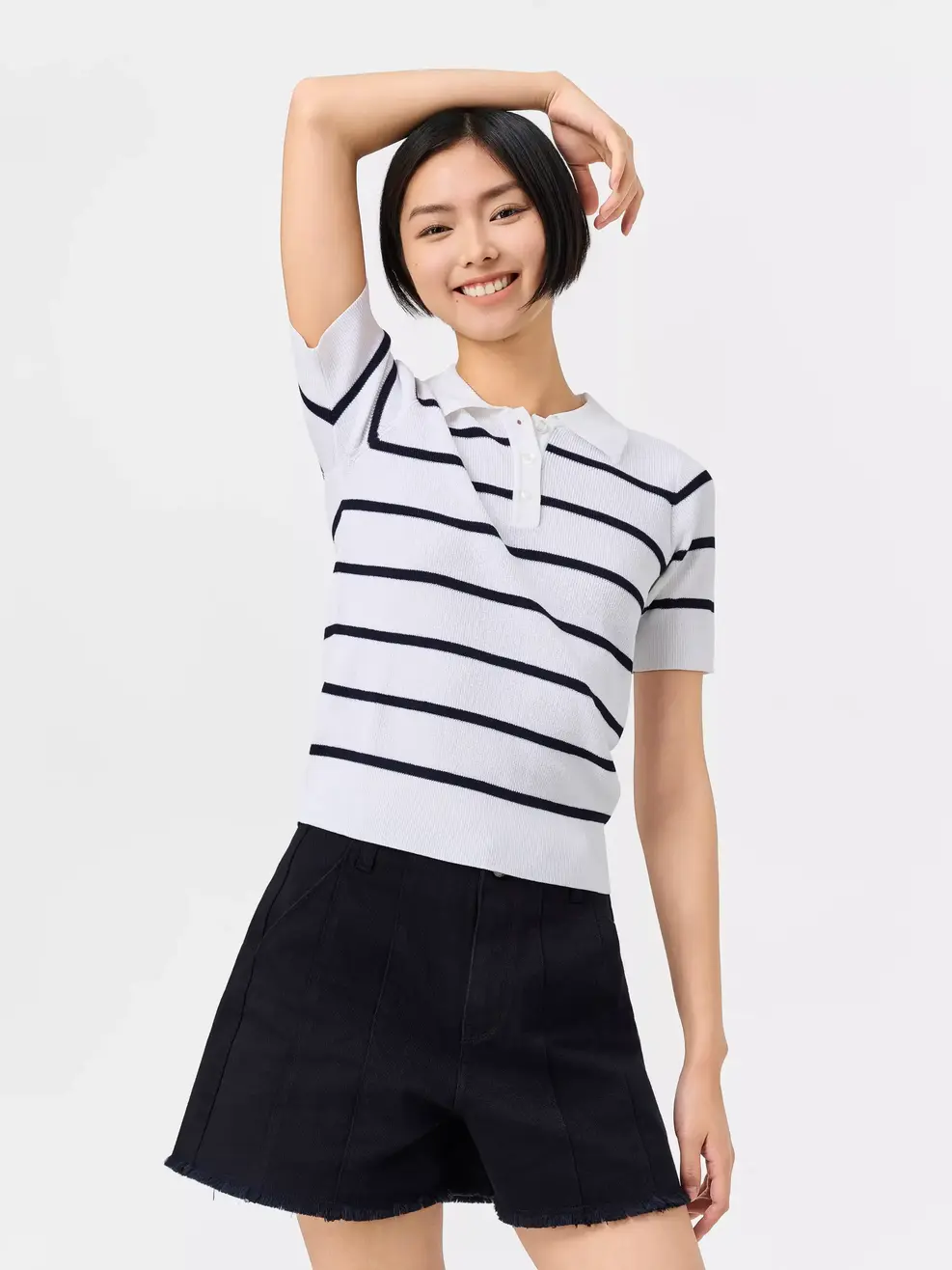 Áo Len Polo Nữ Kẻ Ngang - Kẻ Trắng 074 - S