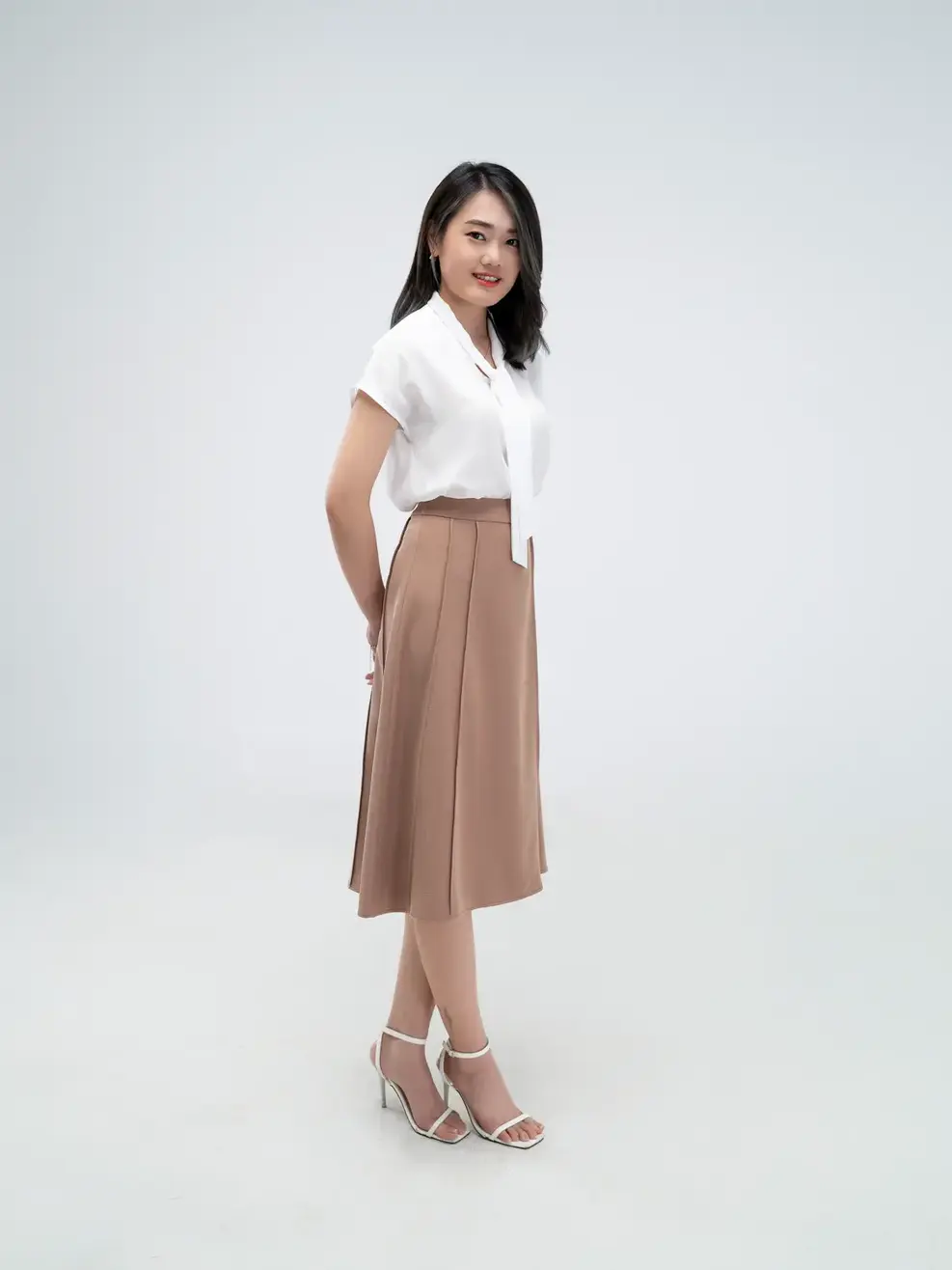 Chân váy nữ xòe mí gân - Nâu - S