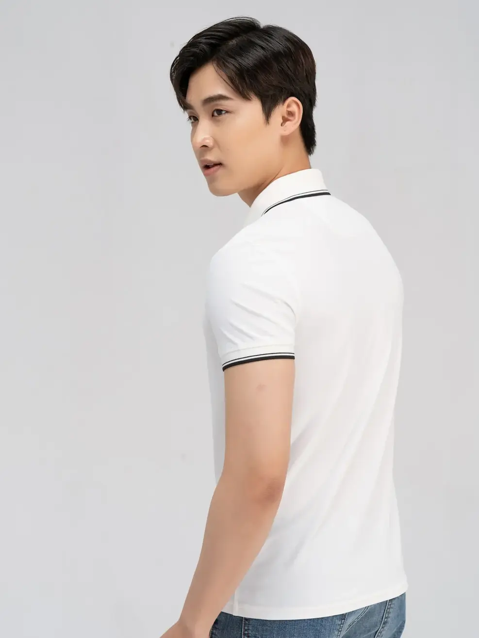 Áo polo nam airy cool bo kẻ - Trắng kem - 4XL