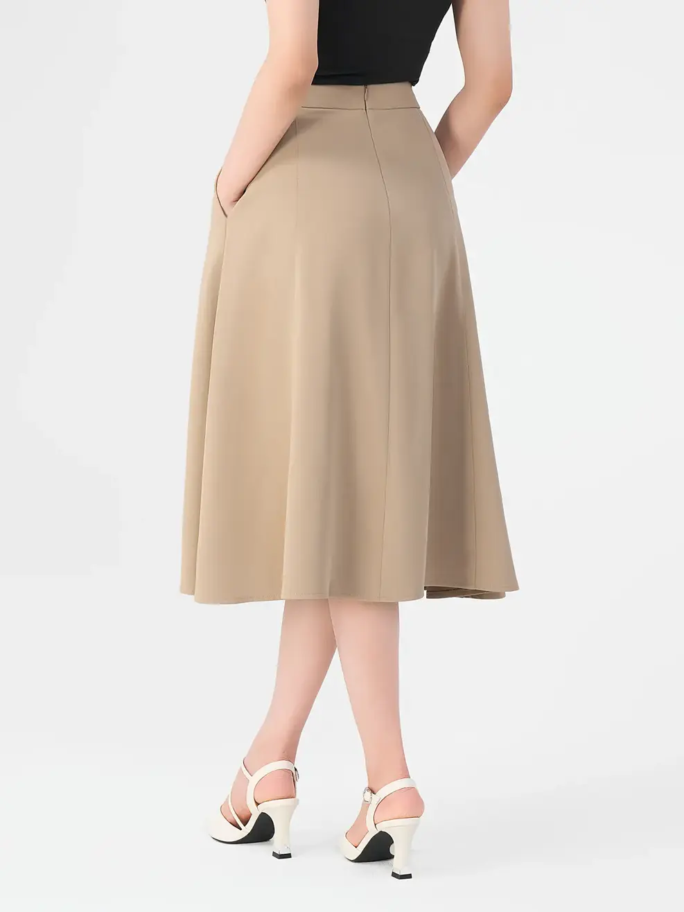 Chân Váy Nữ Xoè Túi Sườn 7 Mảnh - Be - S