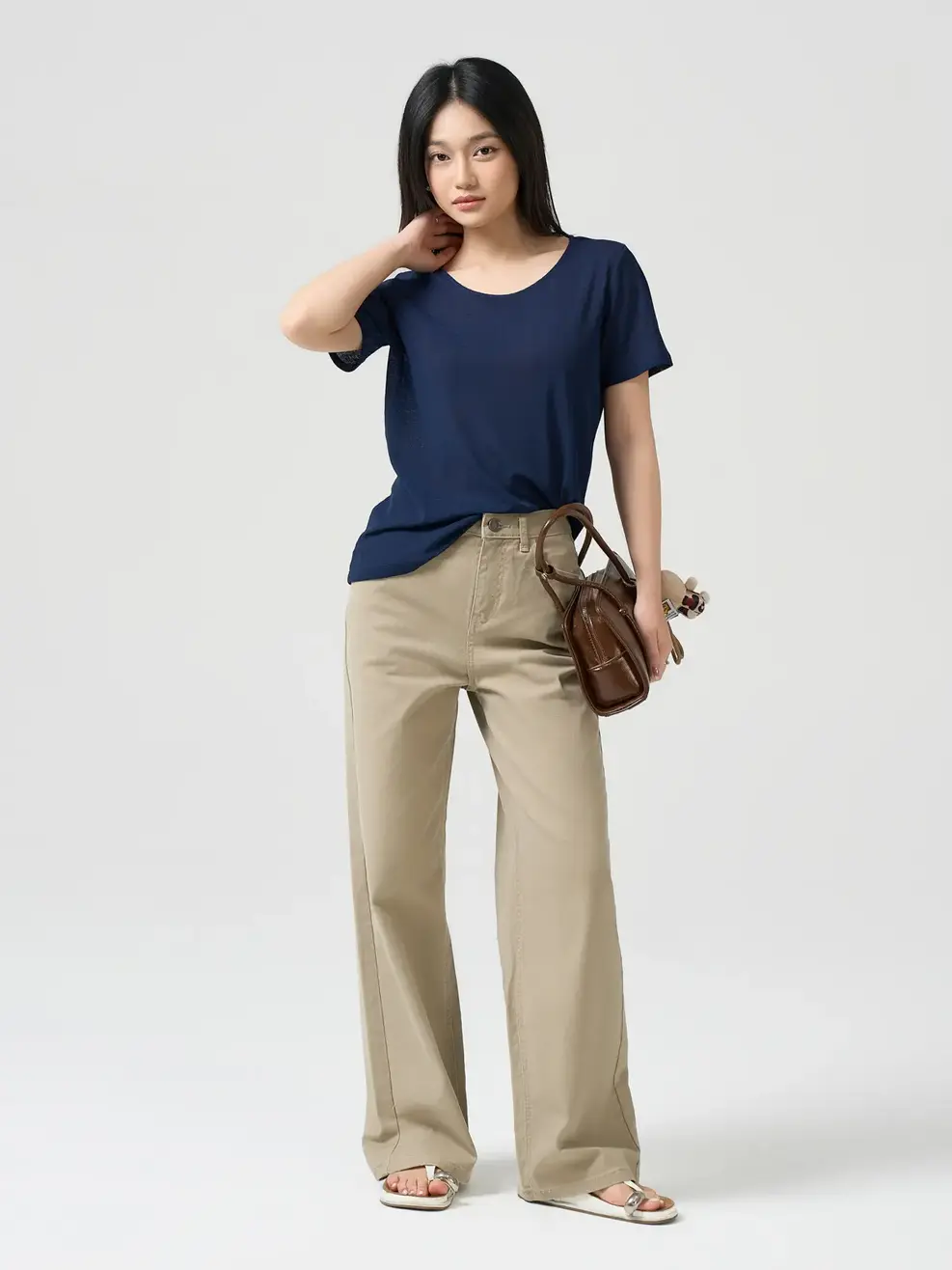 Áo Phông Cổ Rộng Dáng Suông - Navy 001 - M