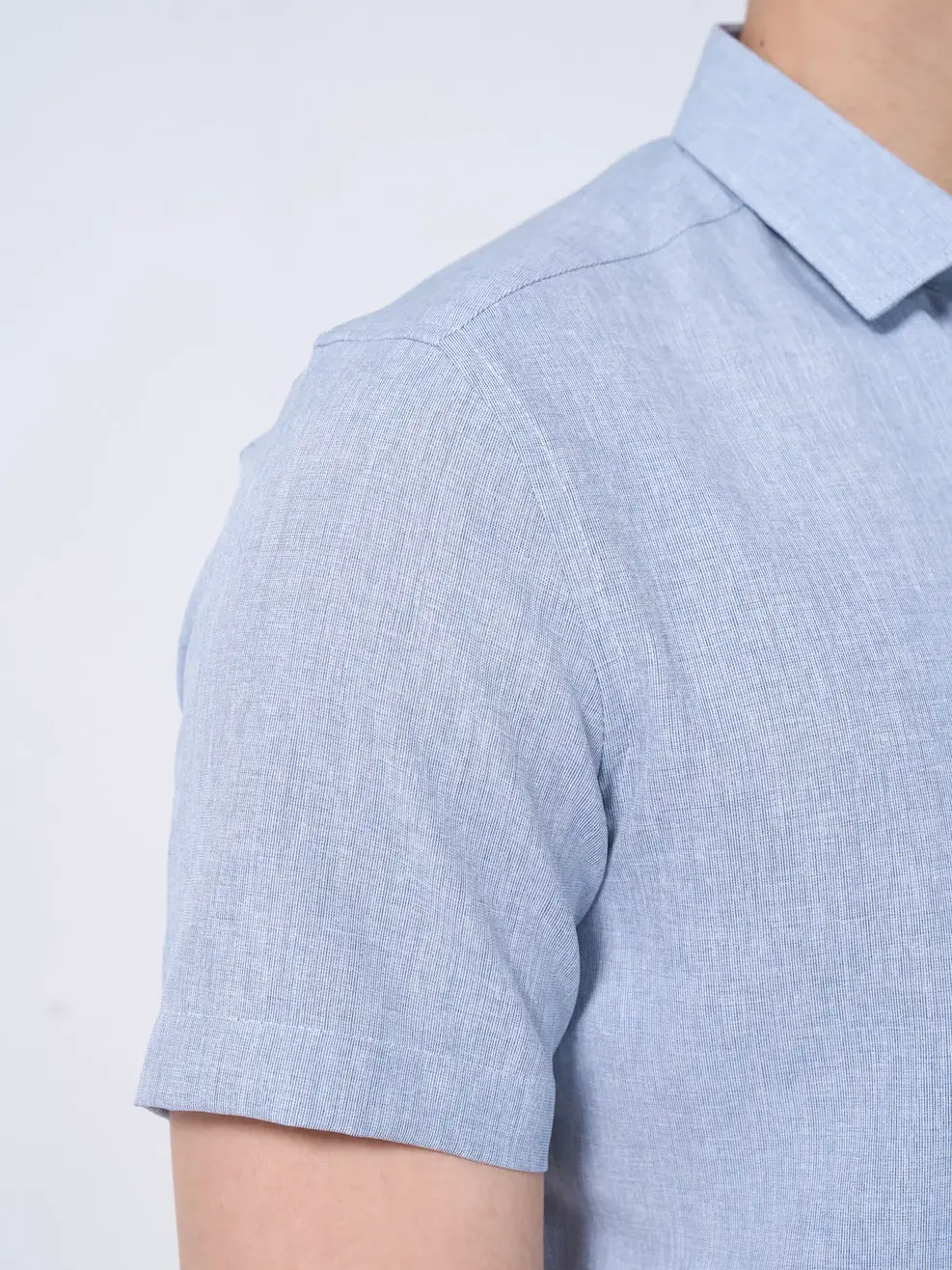 Sơ mi café cộc tay melange có túi - Xanh ghi - 3XL