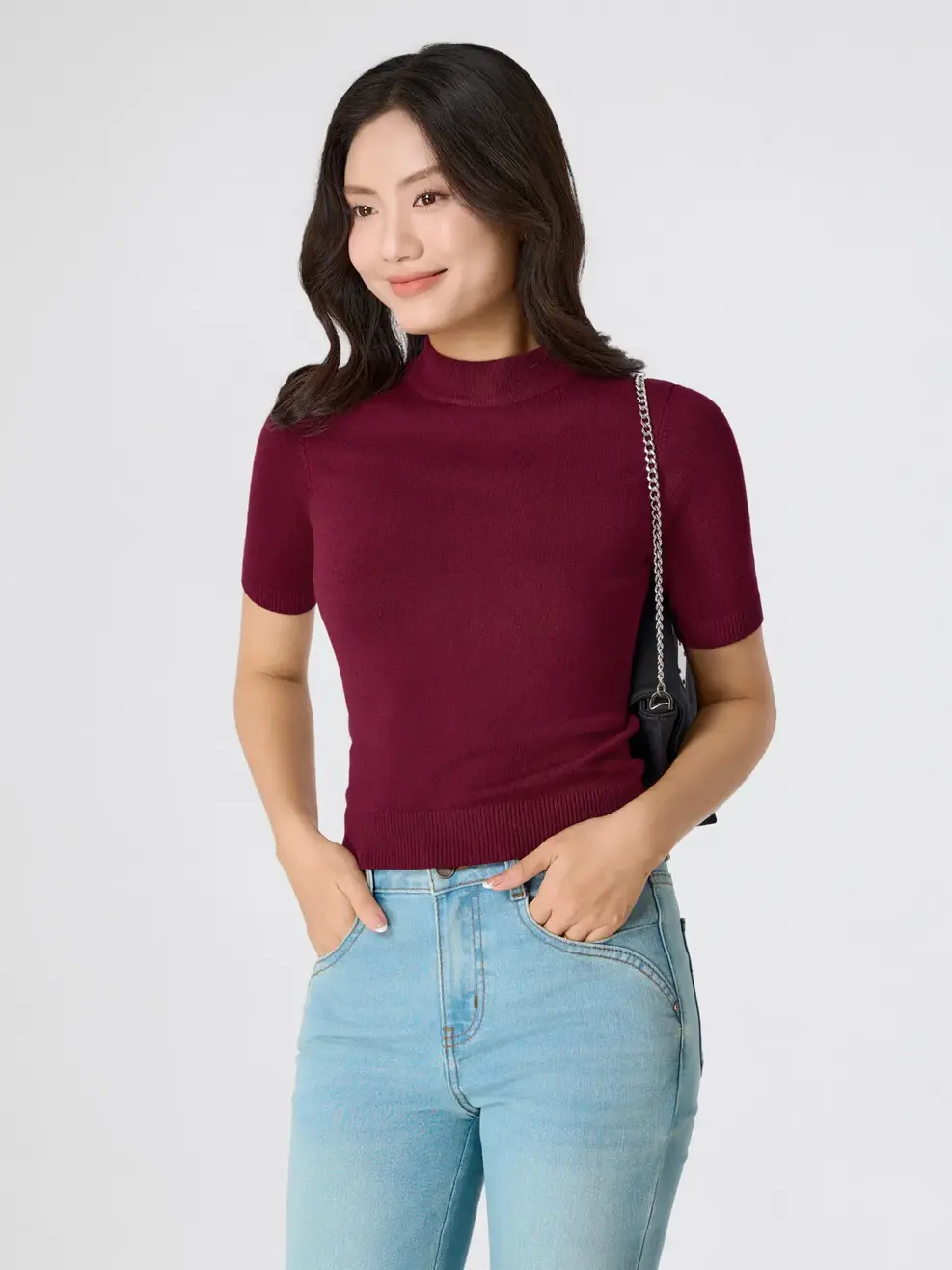 Áo Len Nữ Ngắn Tay Bo Gấu - Đỏ 033 - M