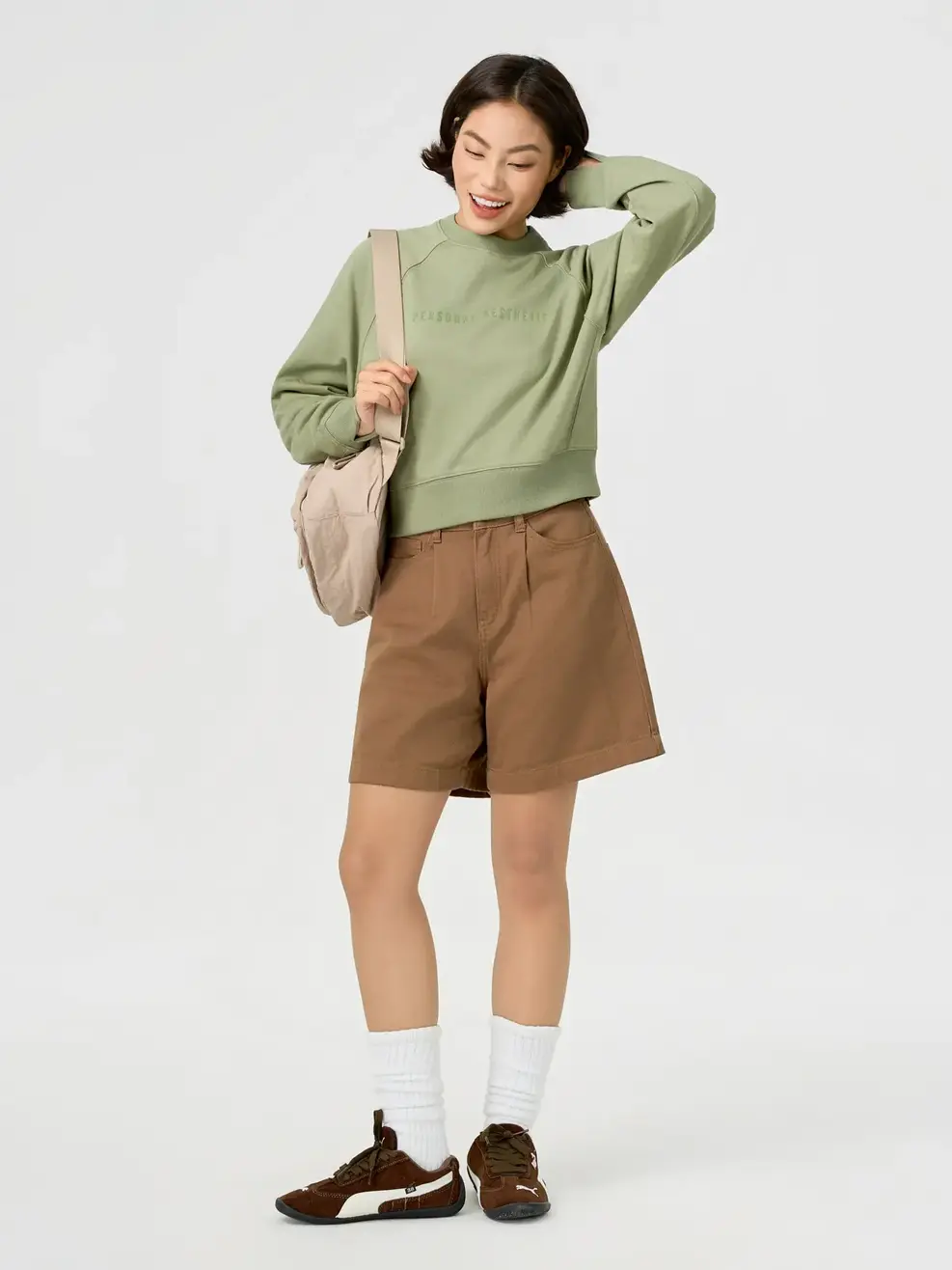 Áo Nỉ Dáng Ngắn In Chữ - Xanh lá 025 - S