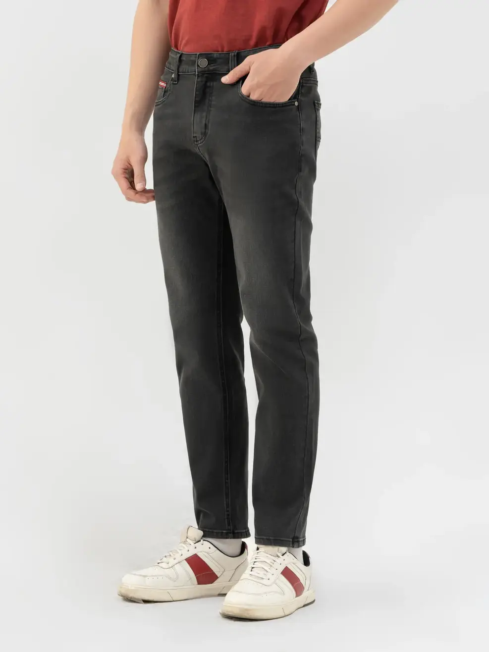 Quần Jean Nam Slimfit Rayon Dây Dệt Túi Đồng Hồ - Đen - 28