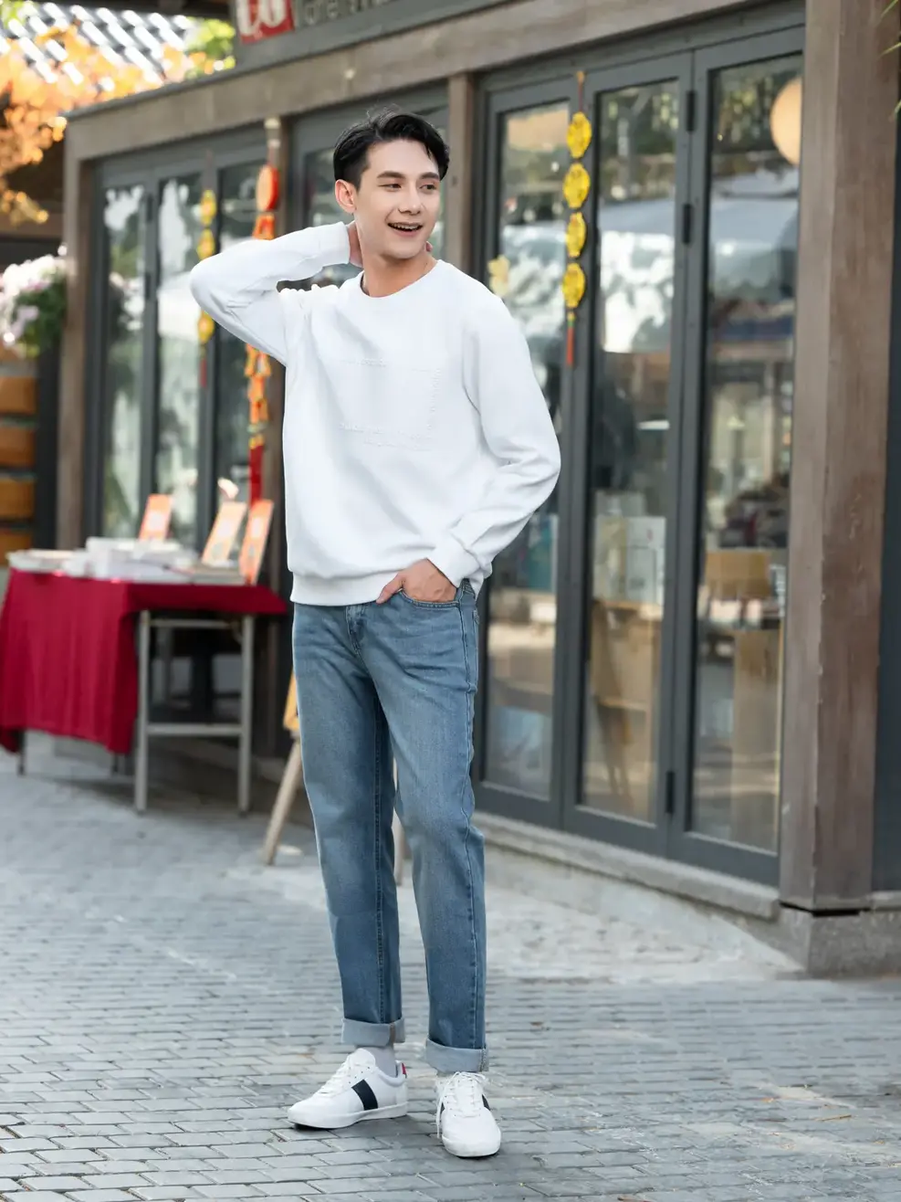 Áo thu đông nam, chất nỉ, ép chữ nổi - Trắng - M