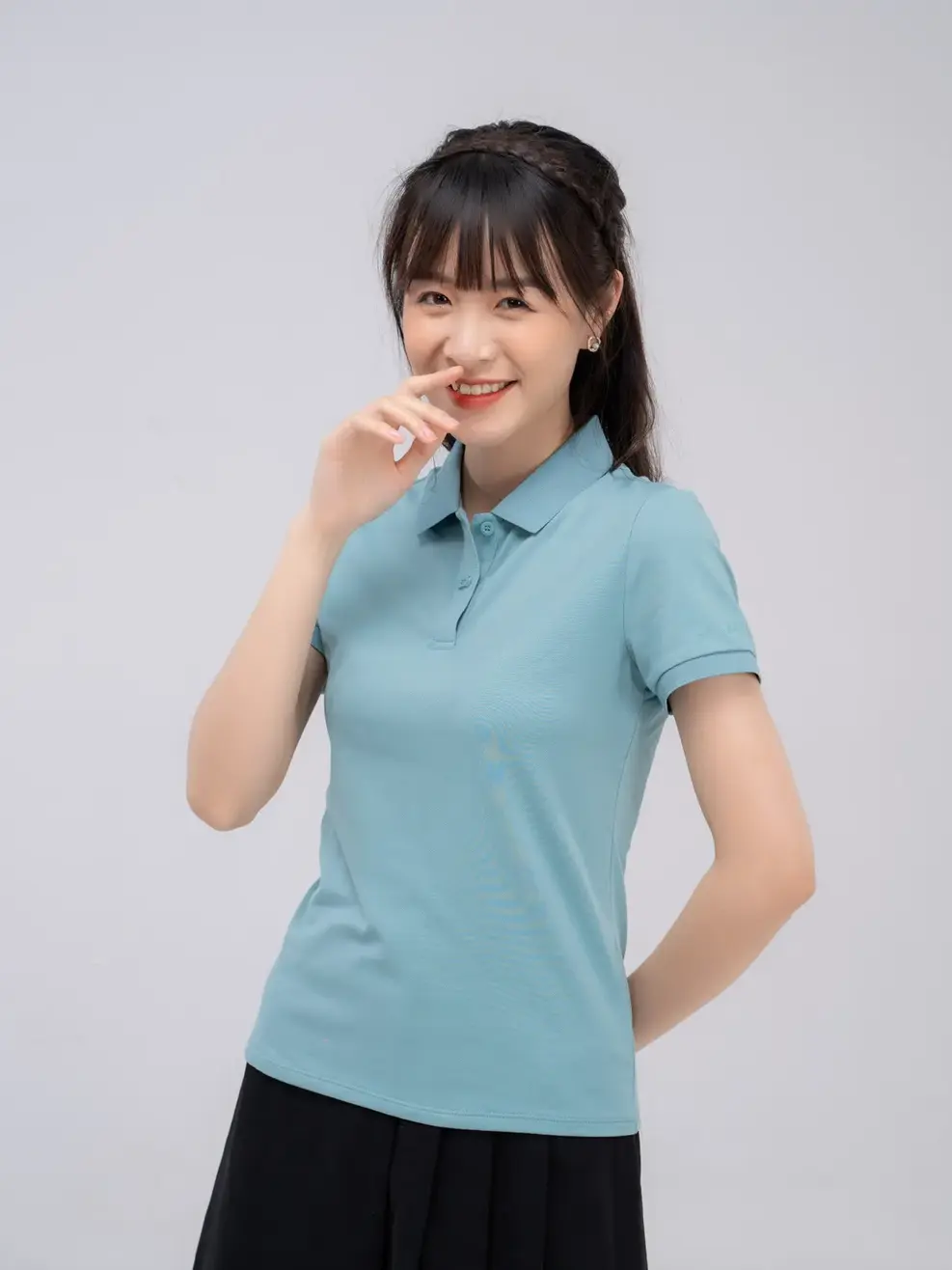 Áo polo nữ mắt chim in logo - Xanh ngọc - S