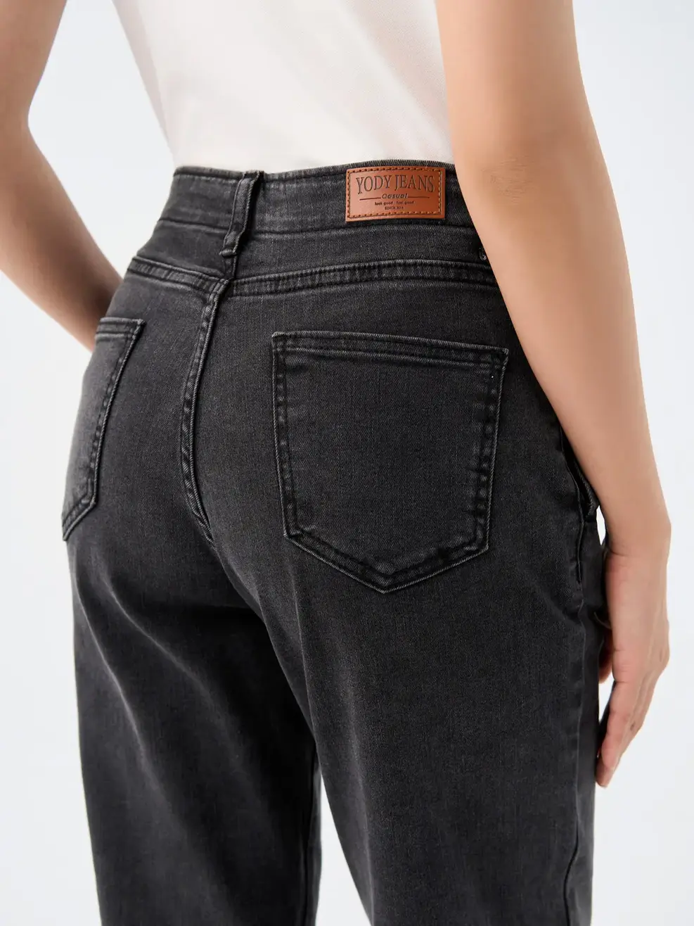 Jean nữ baggy cạp liền co giãn - Đen chì - 31