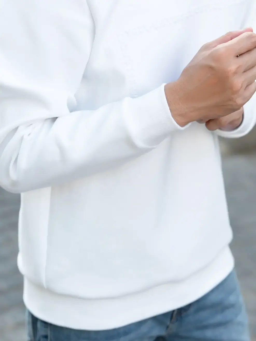 Áo thu đông nam, chất nỉ, ép chữ nổi - Trắng - M