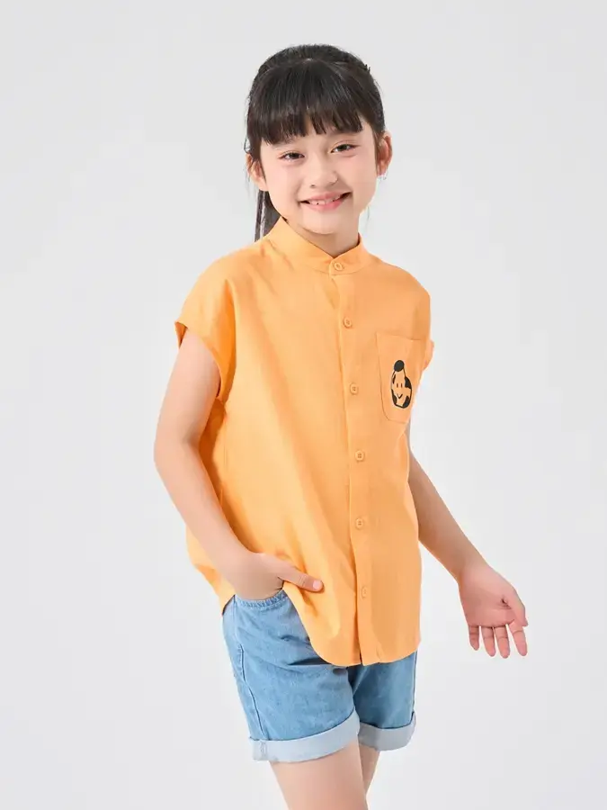 Sơ Mi Kid In Hình Tay Liền - Cam - 4-5