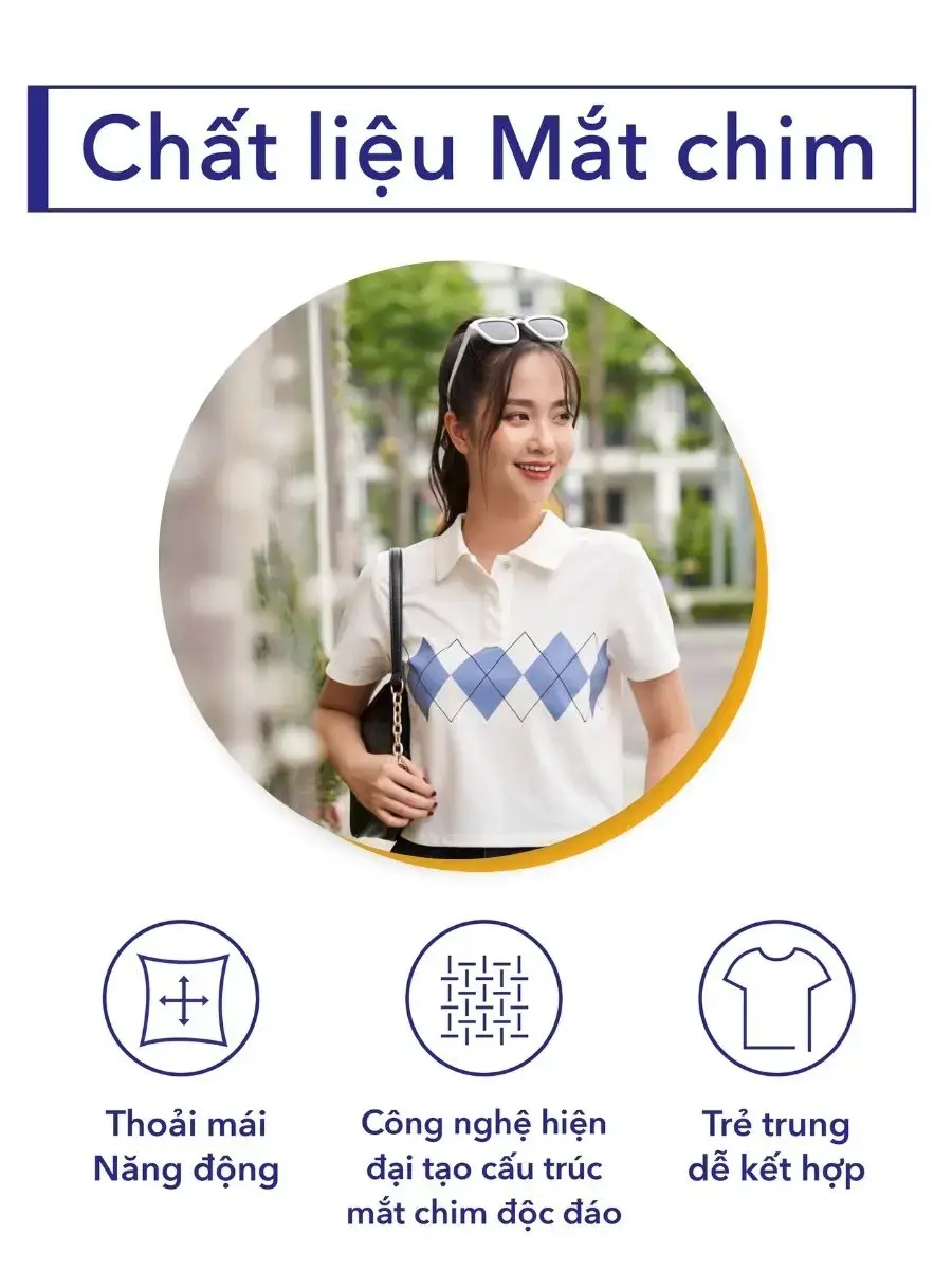 Polo nữ mắt chim croptop in hình - Trắng - S